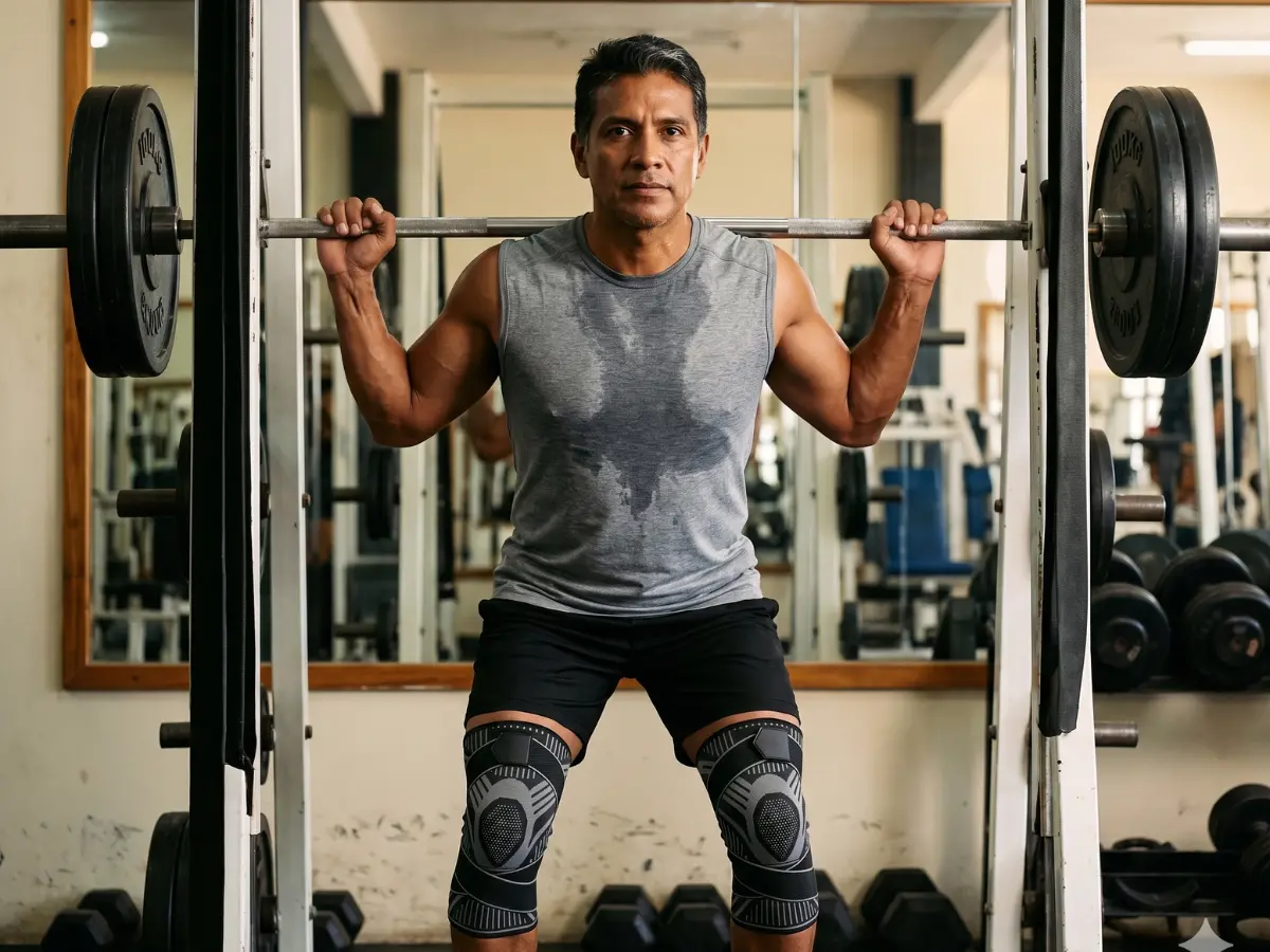Atleta veterano entrenando con rodillera Fortia